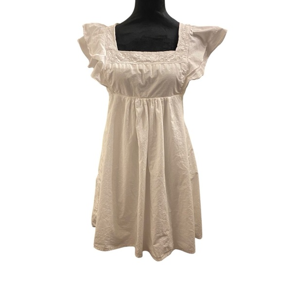 Urban Outfitters Baby Doll Casual White Mini Dress w/Ruffle Sleeves SZ M - Picture 4 of 14
